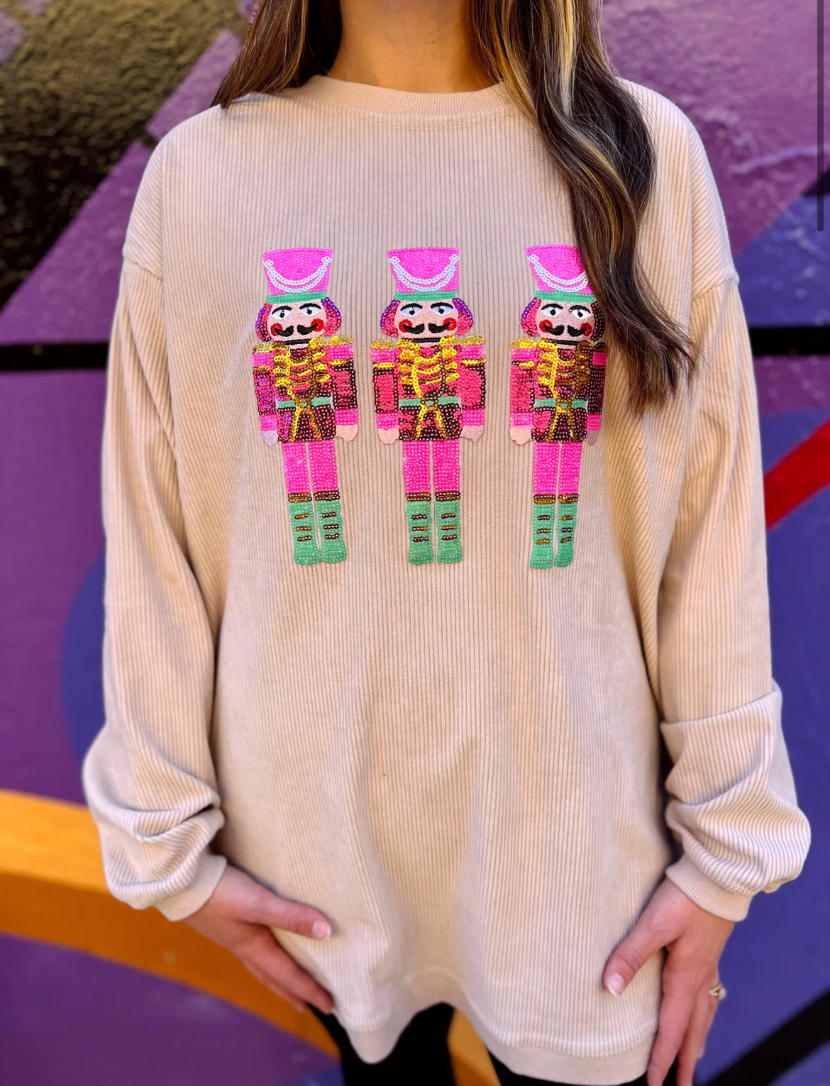 Sequin Nutcracker Corded Crew